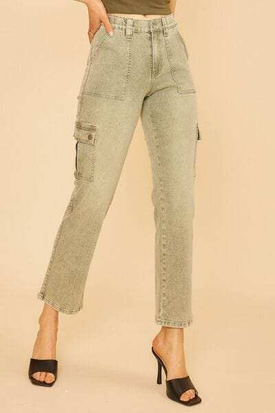 Annie Wear Straight Leg Jeans with Cargo Pockets - Trendsi - Flyclothing LLC