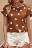 Daisy Printed Round Neck Short Sleeve Blouse - Trendsi - Flyclothing LLC