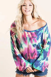 BiBi Tie Dye Print Terry Top with Puff Sleeves - Trendsi - Flyclothing LLC