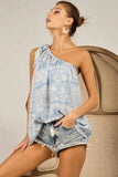 BiBi Aztec Printed Woven Tied Ribbon One Shoulder Top - Trendsi - Flyclothing LLC