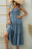 Smocked Tiered Midi Dress with Tie Straps - Trendsi - Flyclothing LLC