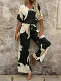 Printed V-Neck Top and Wide Leg Pants Set - Trendsi - Flyclothing LLC