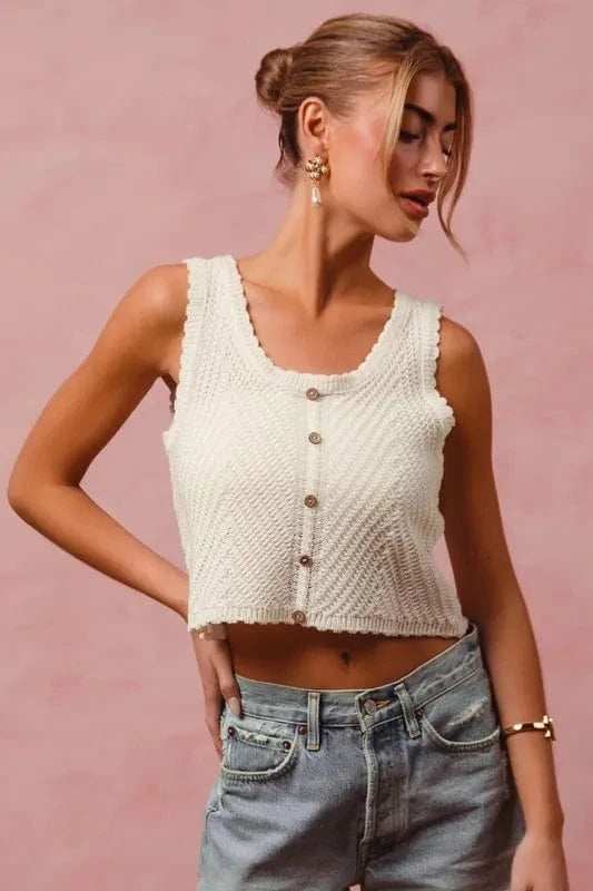 SO ME Chevron Pattern Buttoned Front Lightweight Tank Top - Trendsi - Flyclothing LLC