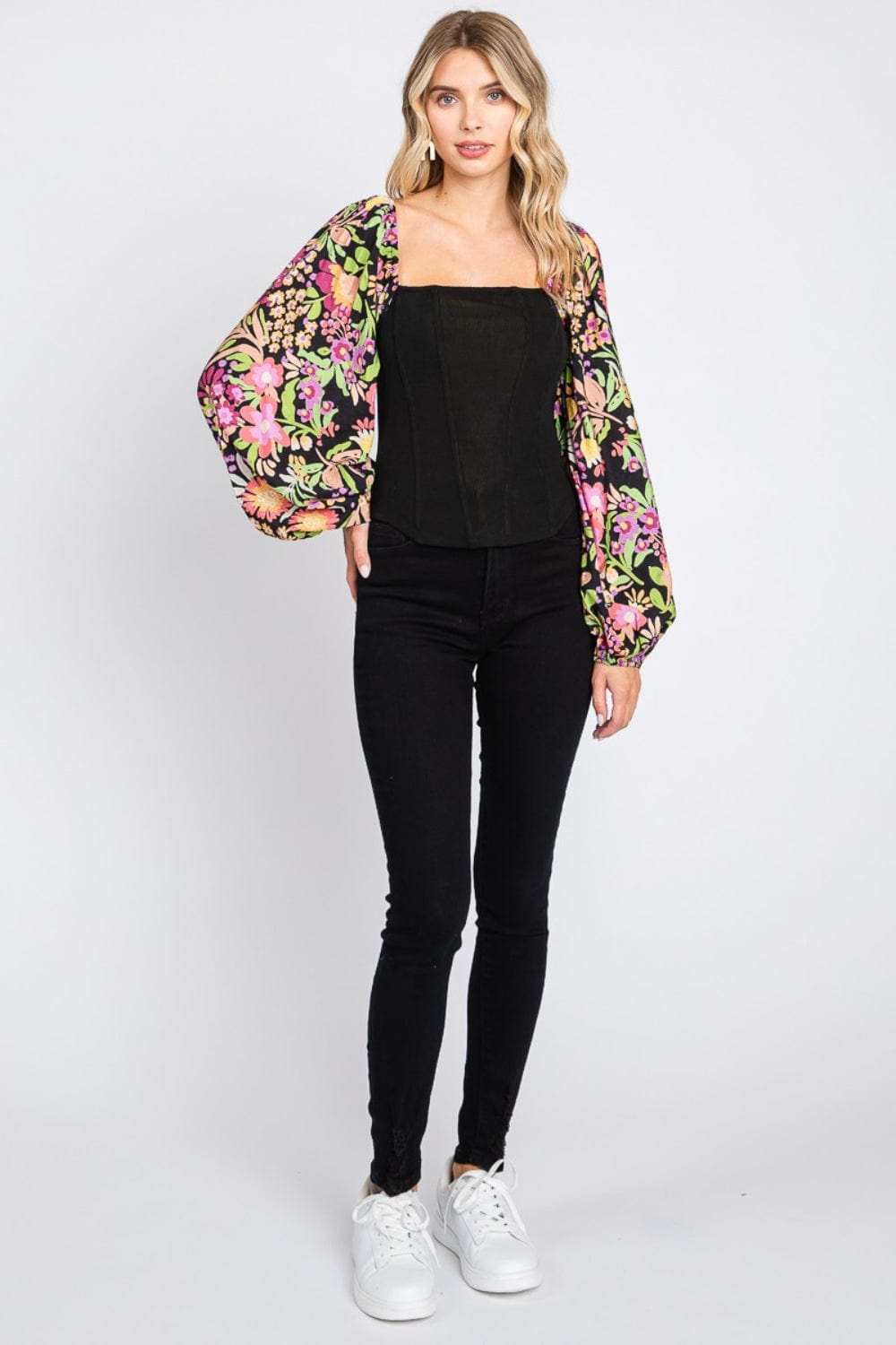ODDI Full Size Floral Balloon Sleeve Blouse - Trendsi - Flyclothing LLC