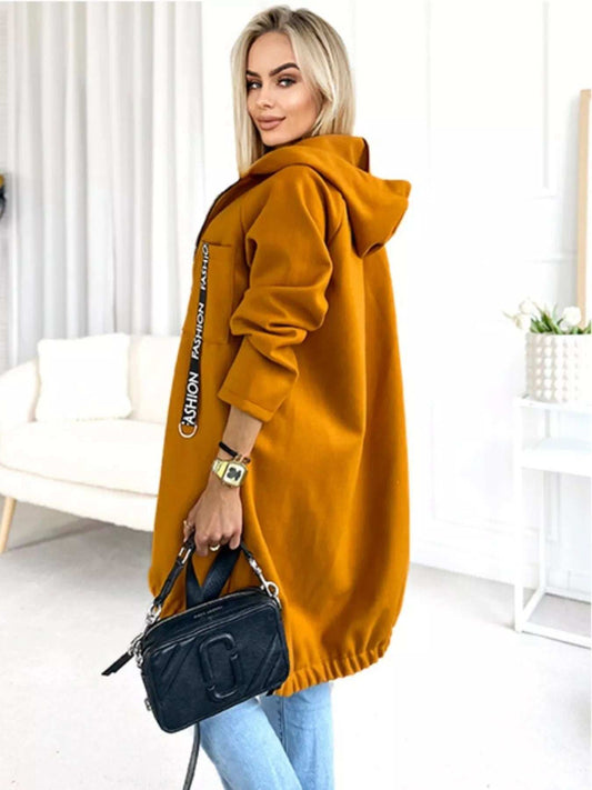 Full Size Zip Up Longline Hooded Outerwear Plus Size - Trendsi - Flyclothing LLC