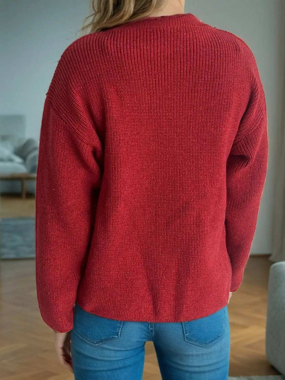 Solid Color Round Neck Long Sleeve Sweater - Trendsi - Flyclothing LLC