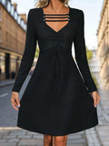 Cutout Long Sleeve Knee Length Dress - Trendsi - Flyclothing LLC
