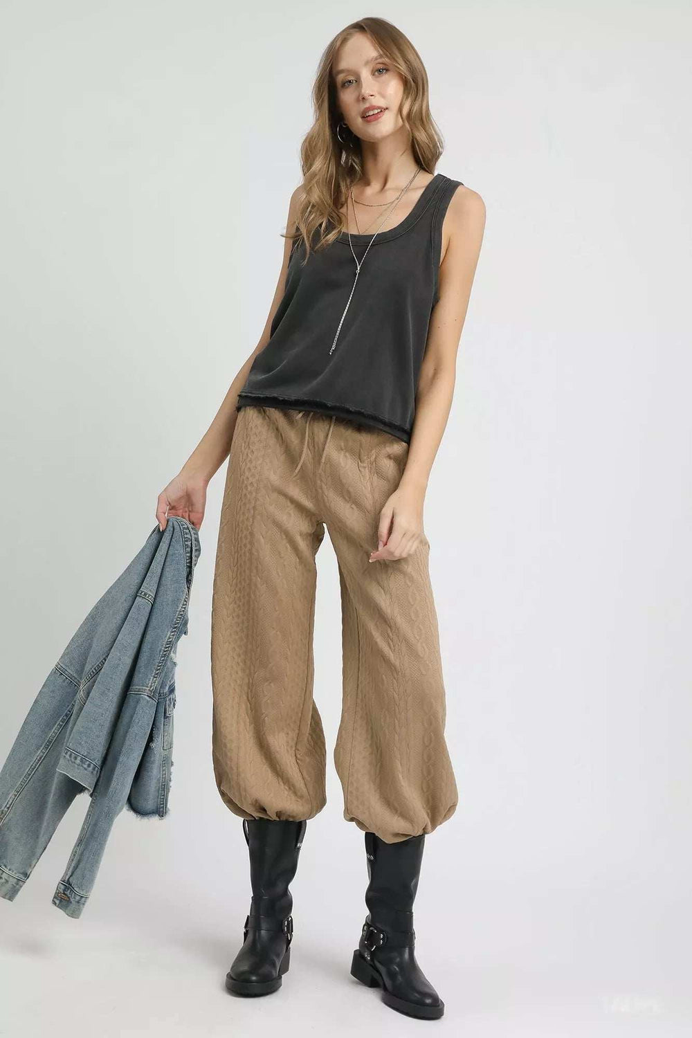Umgee Cable Knit Textured Wide Leg Pants - Trendsi - Flyclothing LLC