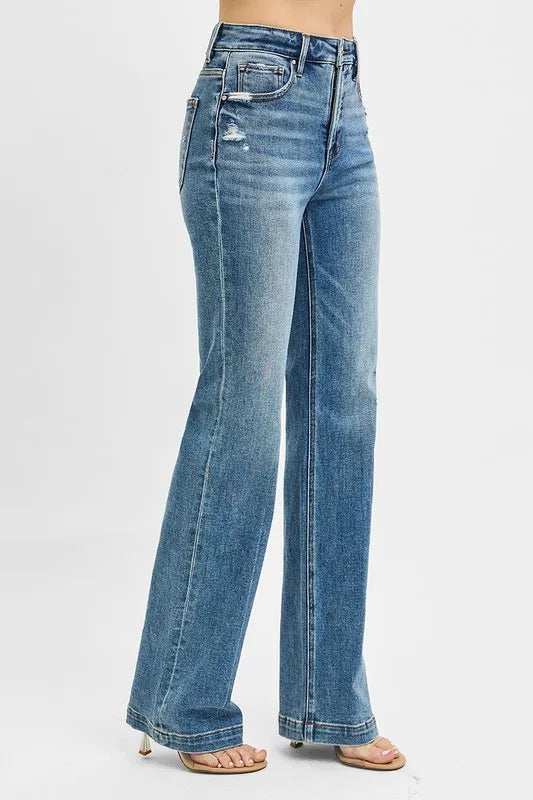 RISEN Full Size Distressed Detail Bootcut Jeans Plus Size - Trendsi - Flyclothing LLC