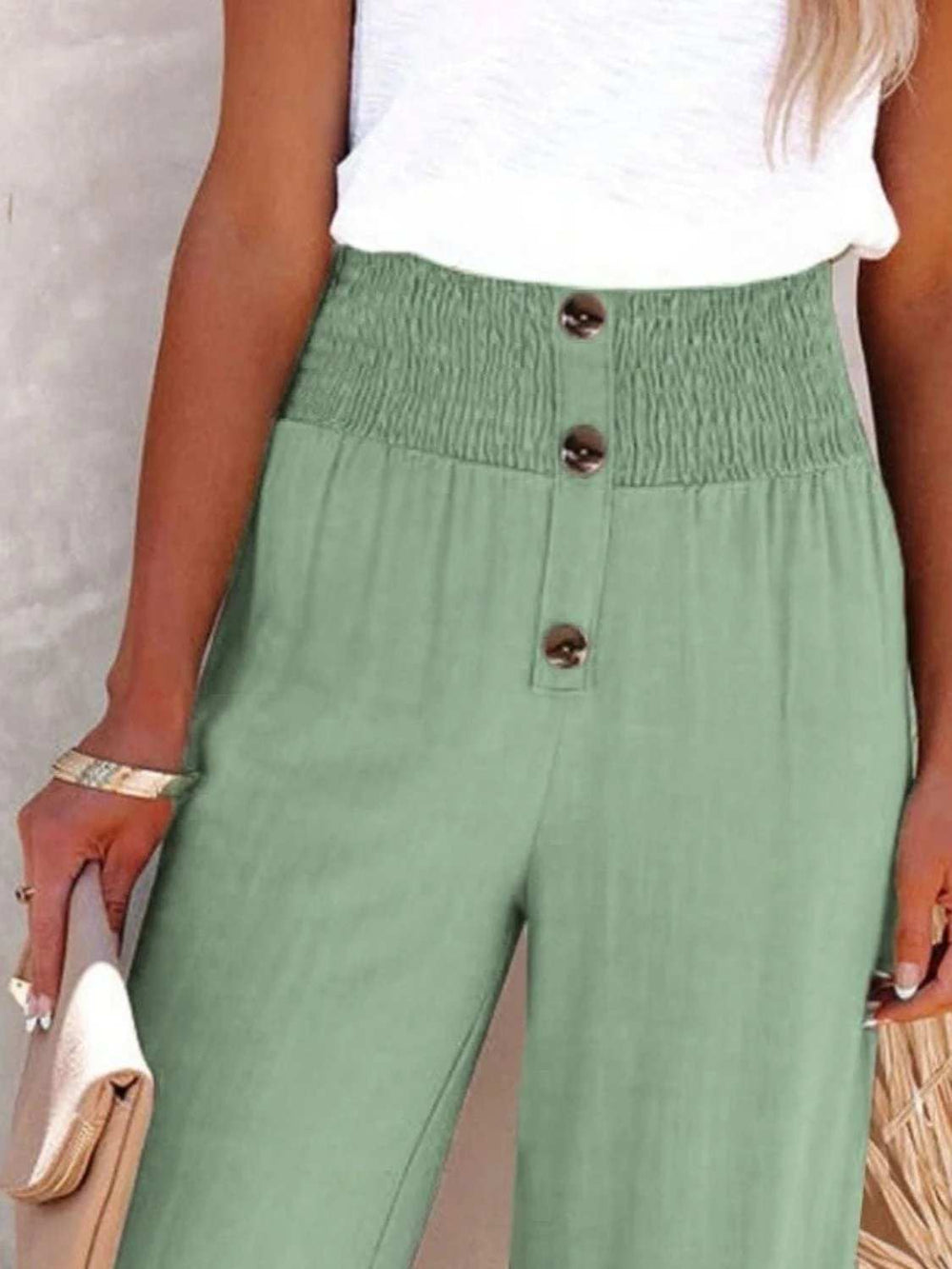 Full Size Decorative Button High Waist Pants - Trendsi - Flyclothing LLC