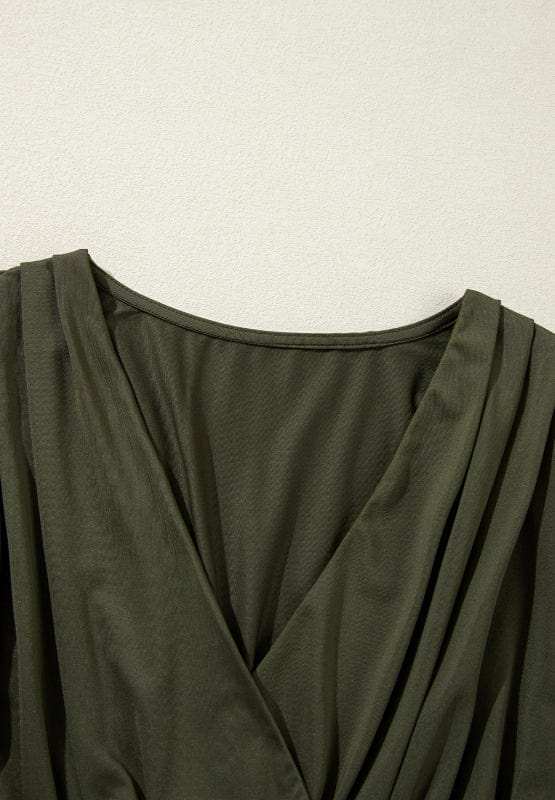 Ruched Surplice Long Sleeve Bodysuit - Trendsi - Flyclothing LLC