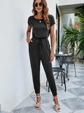 Drawstring Waist Short Sleeve Jogger Jumpsuit - Trendsi - Flyclothing LLC