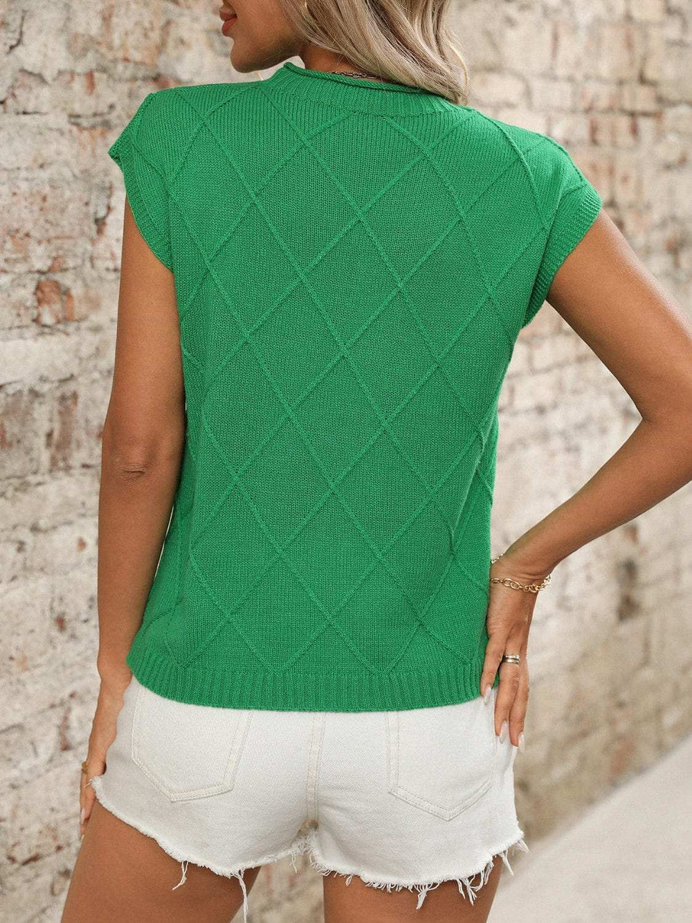 Round Neck Cap Sleeve Knit Top - Trendsi - Flyclothing LLC