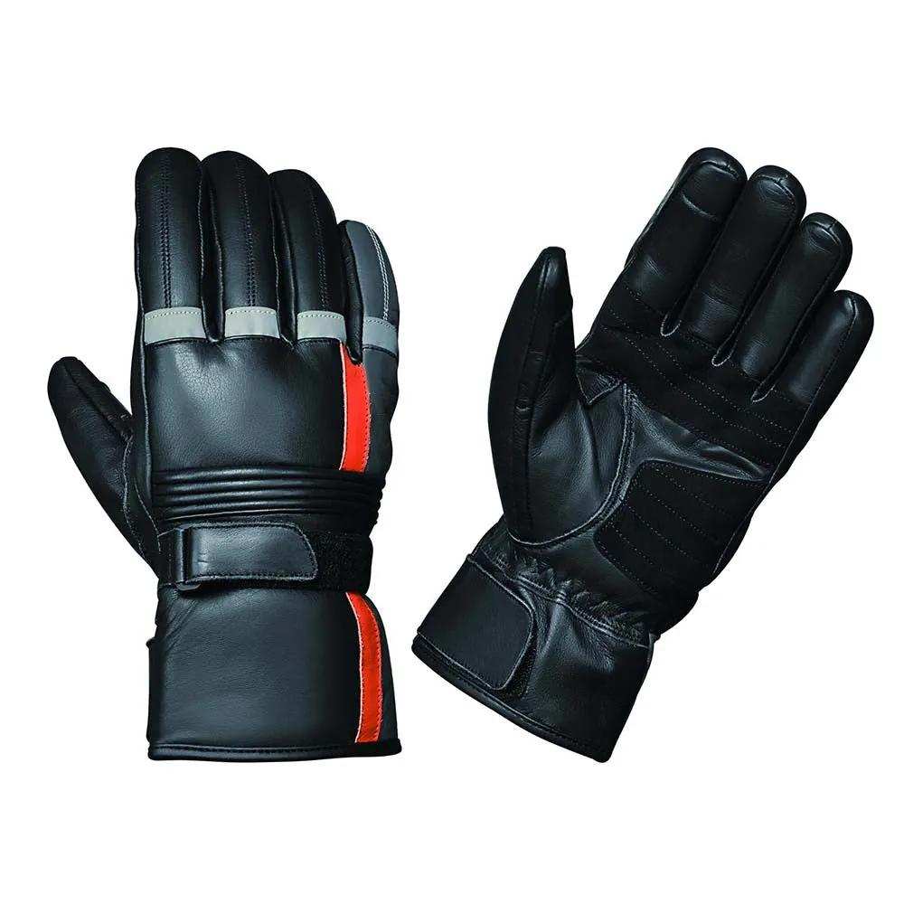Mens Gauntlet Leather Gloves - Black & Red - Unik Just for Bikers - Flyclothing LLC
