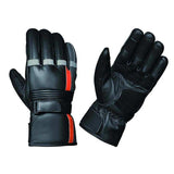 Mens Gauntlet Leather Gloves - Black & Red - Unik Just for Bikers - Flyclothing LLC