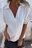 Lace Detail Collared Neck Short Sleeve Blouse - Trendsi - Flyclothing LLC