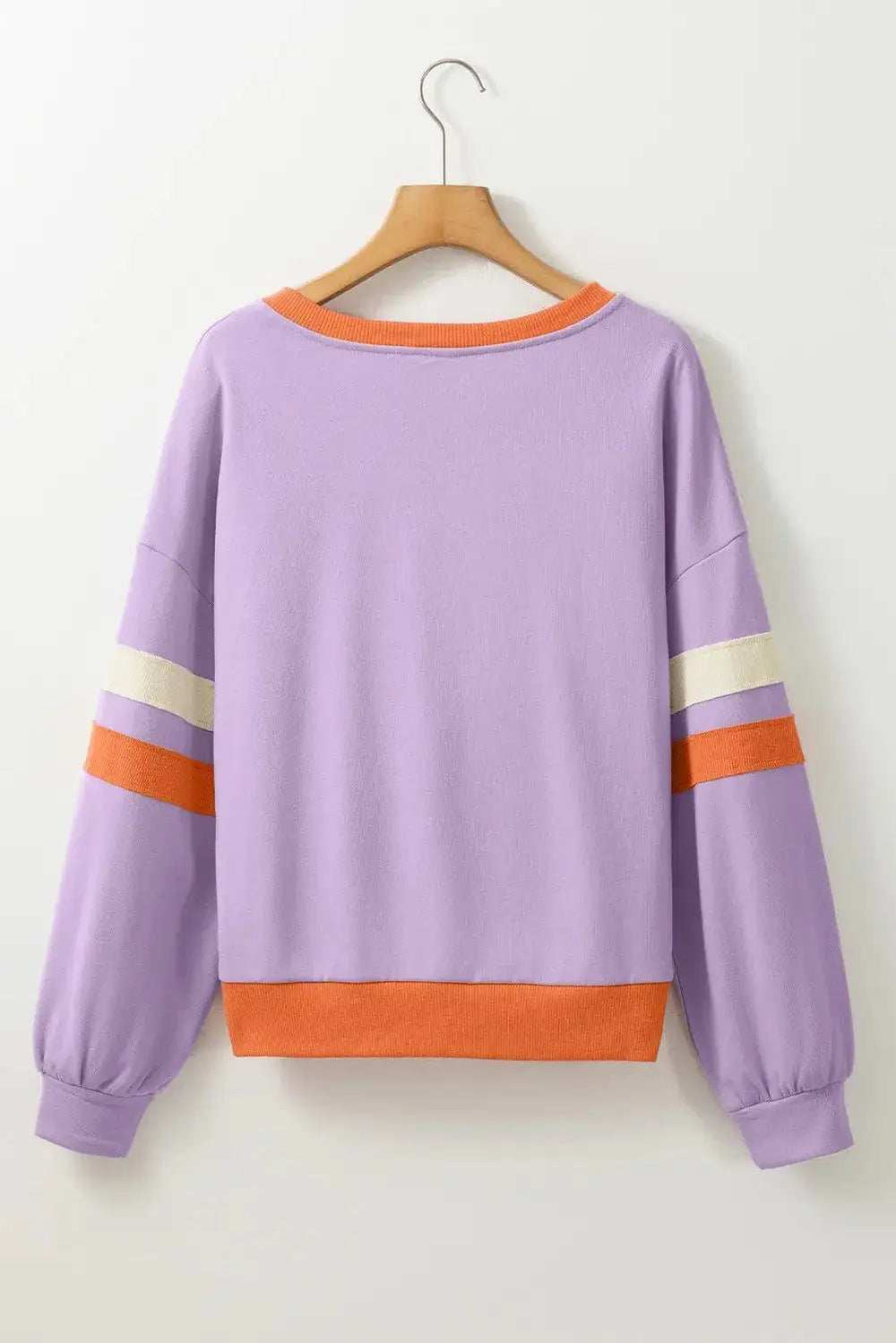 Contrast V-Neck Long Sleeve Sweatshirt - Trendsi - Flyclothing LLC