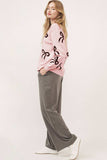 Bow Pattern Round Neck Loose Fit Sweater - Trendsi - Flyclothing LLC