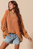 SO ME Oversized Two Tone Textured V Neck Sweater - Trendsi - Flyclothing LLC