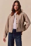 SO ME Cotton Twill Cropped Barn Jacket wtih Collar - Trendsi - Flyclothing LLC