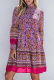 Smocked Floral Turtleneck Long Sleeve Dress - Trendsi - Flyclothing LLC