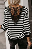 Striped Lace Detail V Neck Top - Trendsi - Flyclothing LLC
