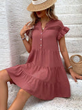 Tiered Notched Flounce Sleeve Mini Dress - Trendsi - Flyclothing LLC