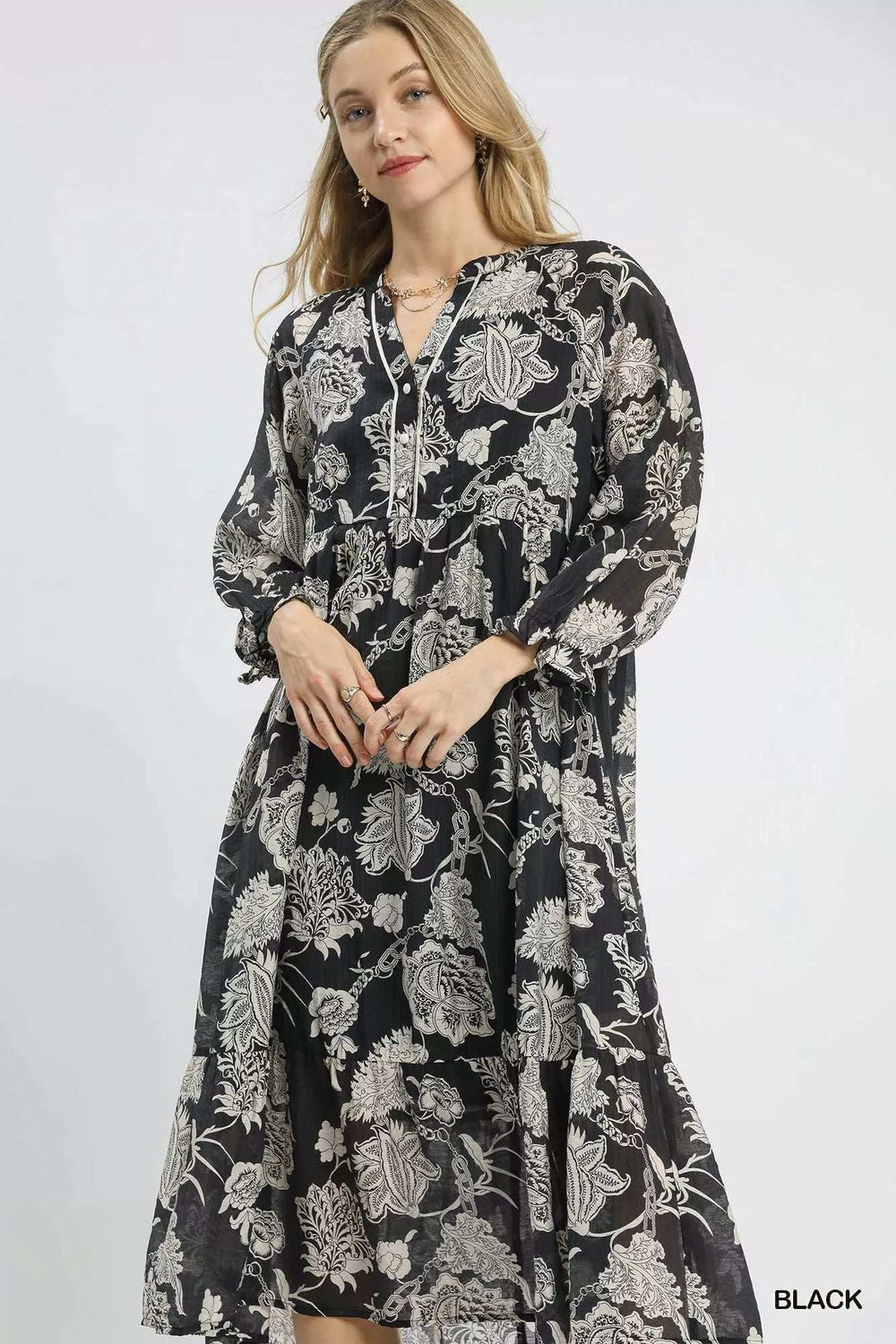 Umgee Floral Print Boho Midi Dress - Trendsi - Flyclothing LLC
