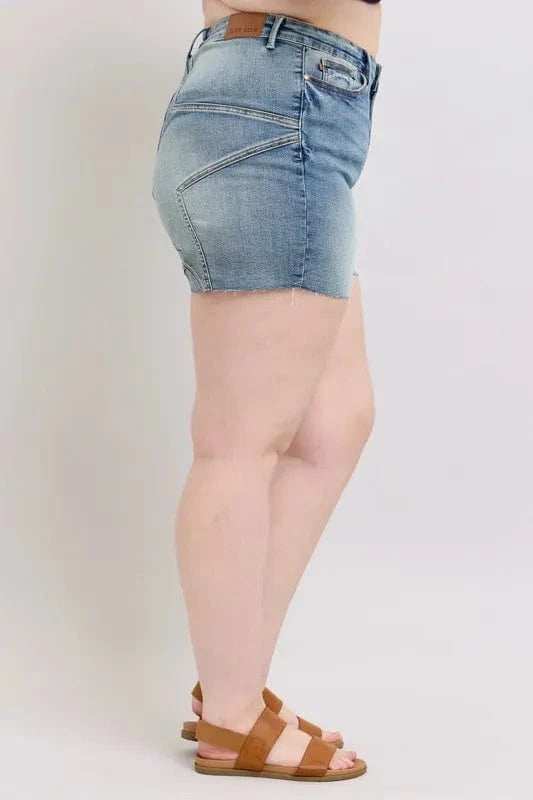 Judy Blue Full Size High Waist Star Seam Detail Denim Shorts Plus Size - Trendsi - Flyclothing LLC