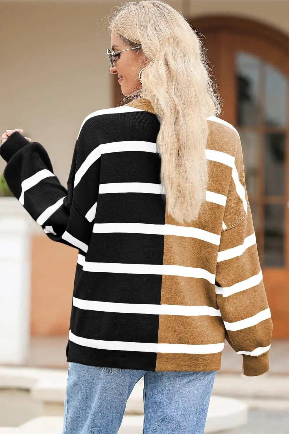 Striped Round Neck Long Sleeve Knit Top - Trendsi - Flyclothing LLC