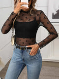 Floral Mock Neck Long Sleeve Mesh Top - Trendsi - Flyclothing LLC