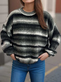 Gradient Round Neck Dropped Shoulder Sweater - Trendsi - Flyclothing LLC