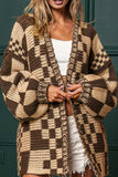 Checkered Open Front Long Sleeve Cardigan - Trendsi - Flyclothing LLC