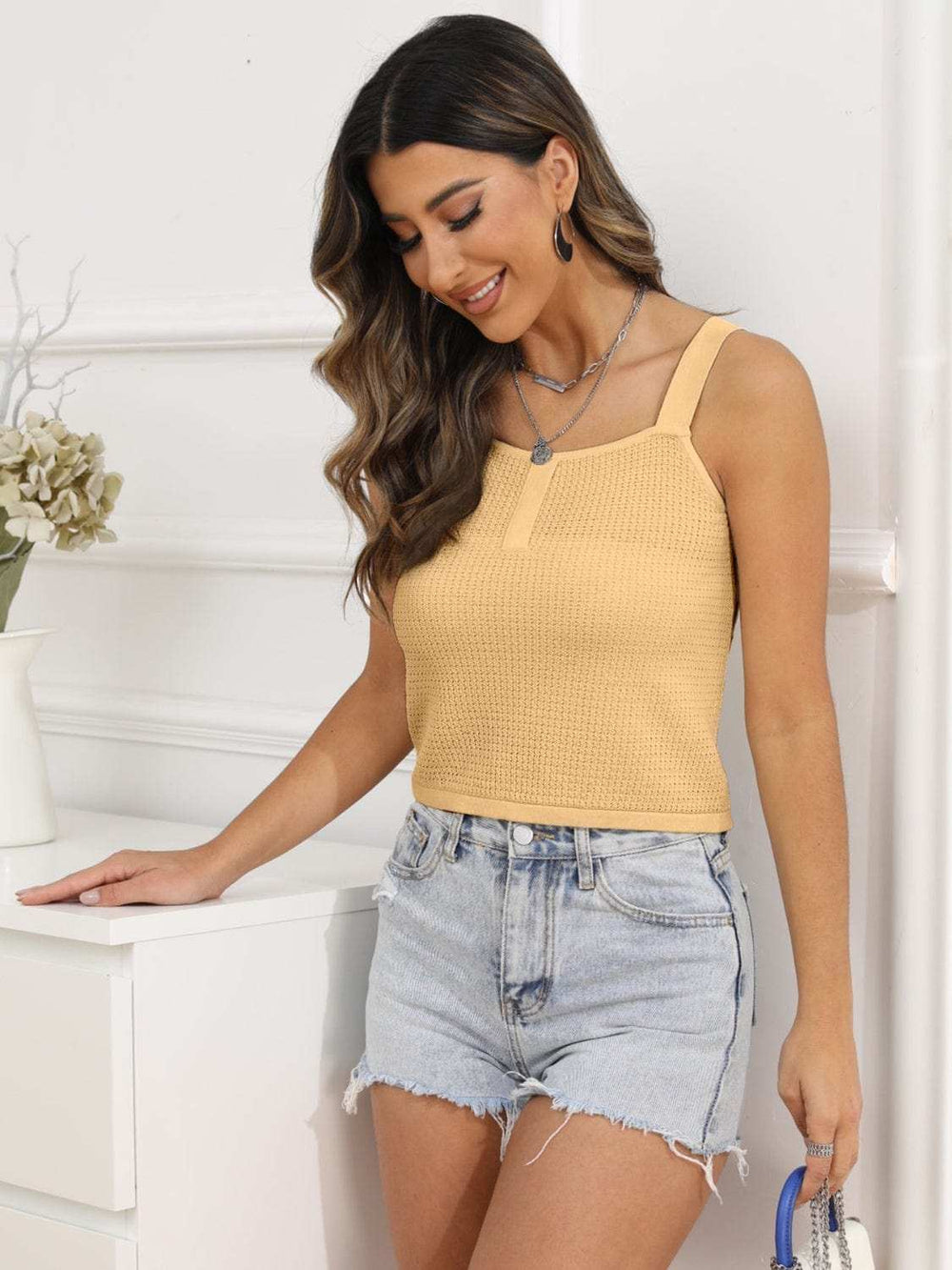 Square Neck Cropped Cami - Trendsi - Flyclothing LLC