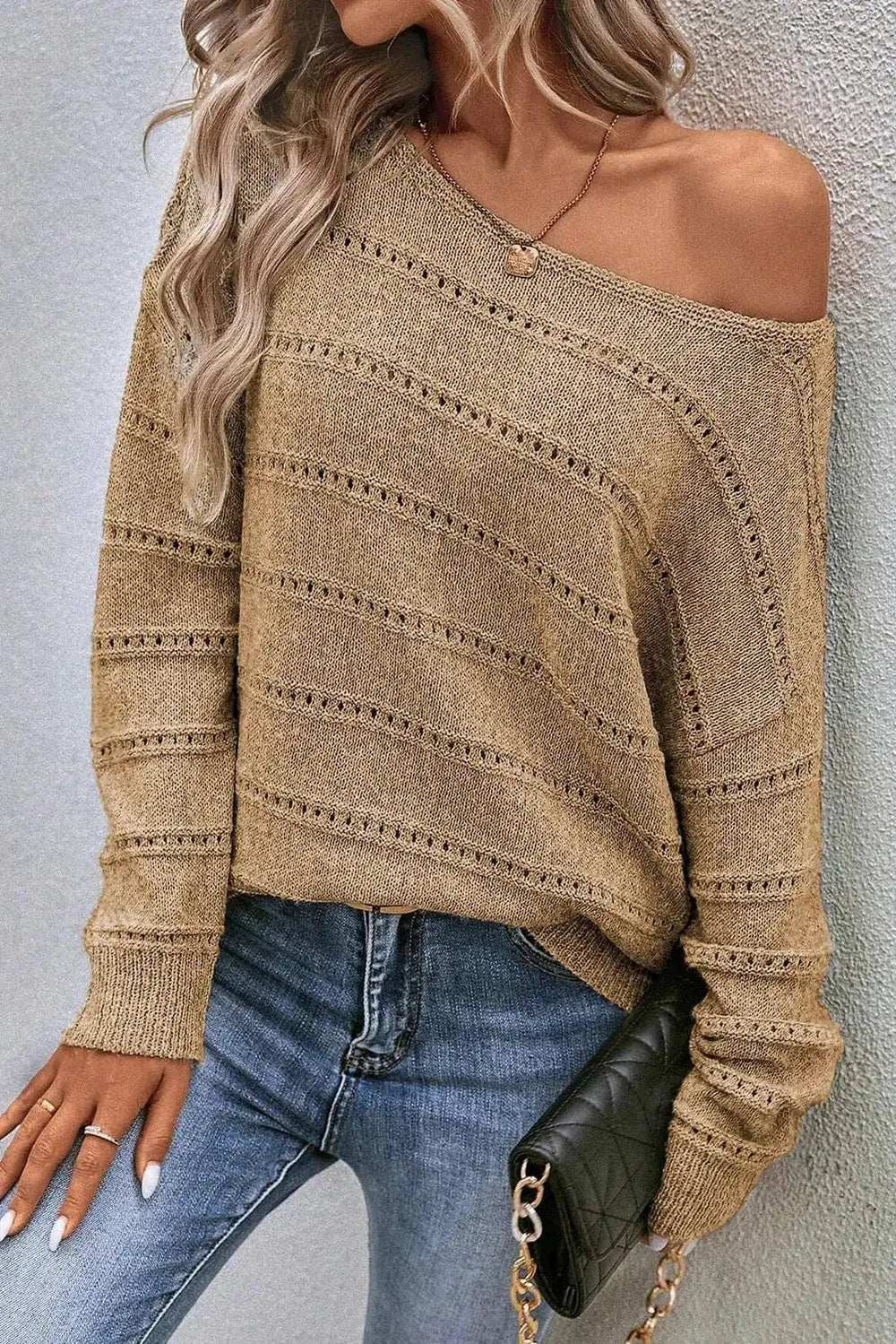 Boat Neck Dropped Shoulder Sweater - Trendsi - Flyclothing LLC