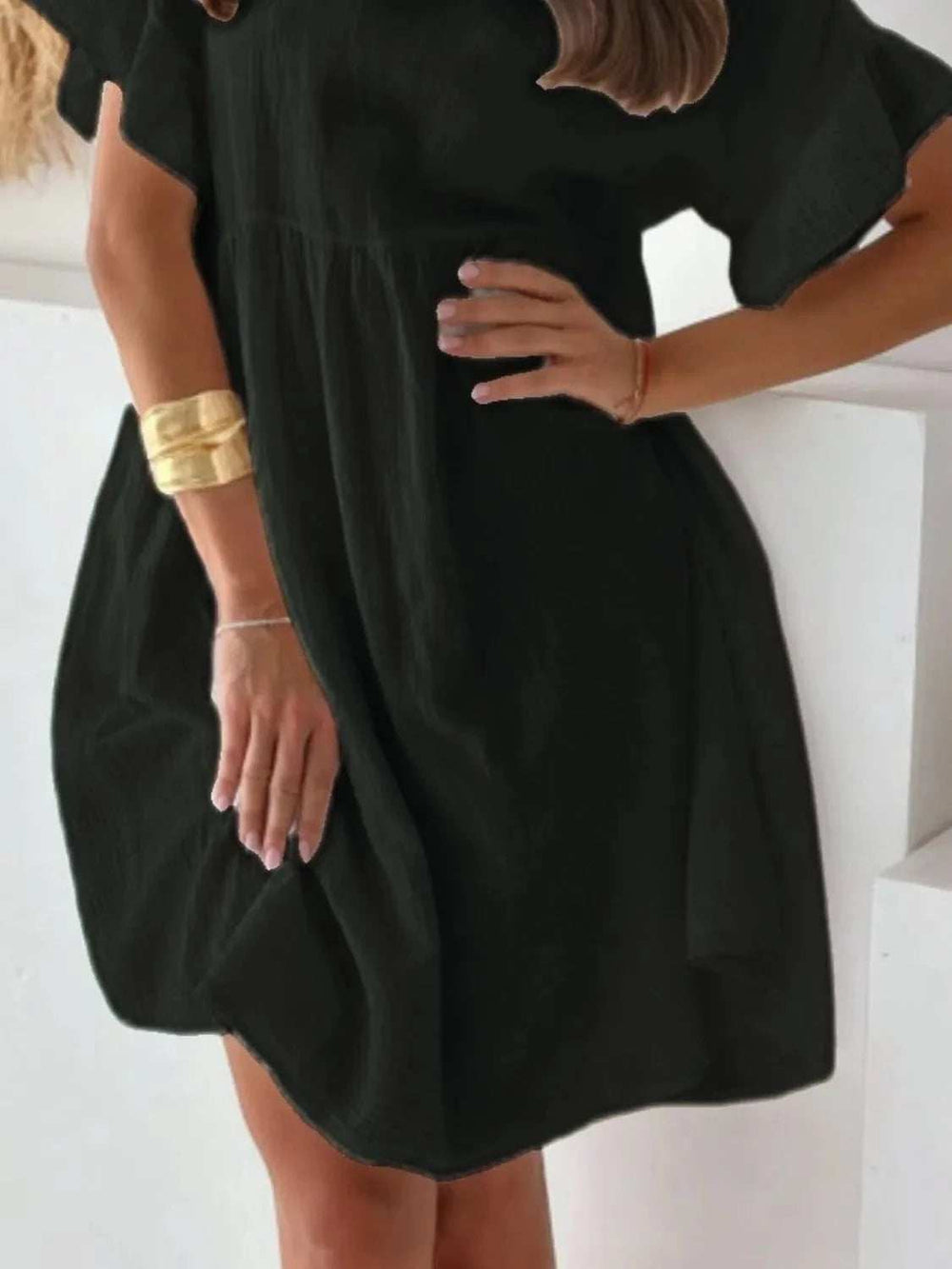 Round Neck Short Sleeve Mini Dress - Trendsi - Flyclothing LLC