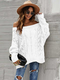 Cable Knit Openwork Off-Shoulder Sweater - Trendsi - Flyclothing LLC