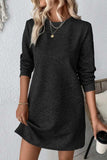 Textured Round Neck Long Sleeve Mini Dress - Trendsi - Flyclothing LLC