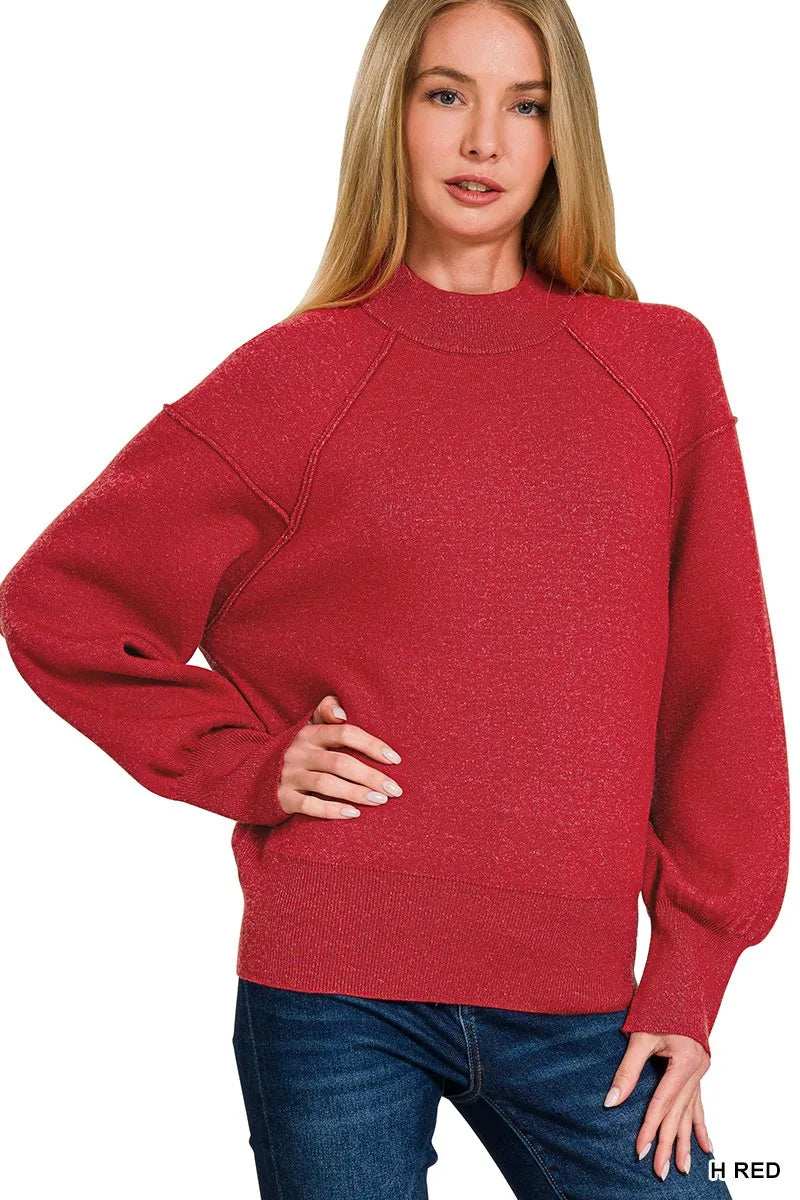 Zenana Viscose Mock Neck Exposed Seam Sweater - Trendsi - Flyclothing LLC