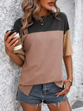 Color Block Round Neck Half Sleeve T-Shirt - Trendsi - Flyclothing LLC
