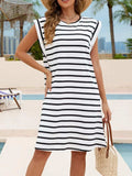 Striped Cap Sleeve Mini Dress - Trendsi - Flyclothing LLC