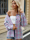Plaid Collared Neck Long Sleeve Shirt - Trendsi - Flyclothing LLC