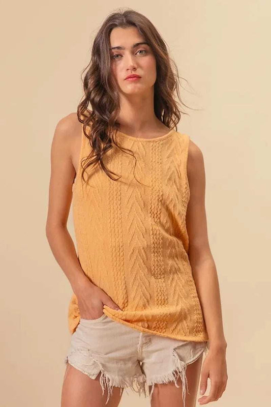 BiBi Textured Sweather Knit Twist Back Sleeveless Top - Trendsi - Flyclothing LLC