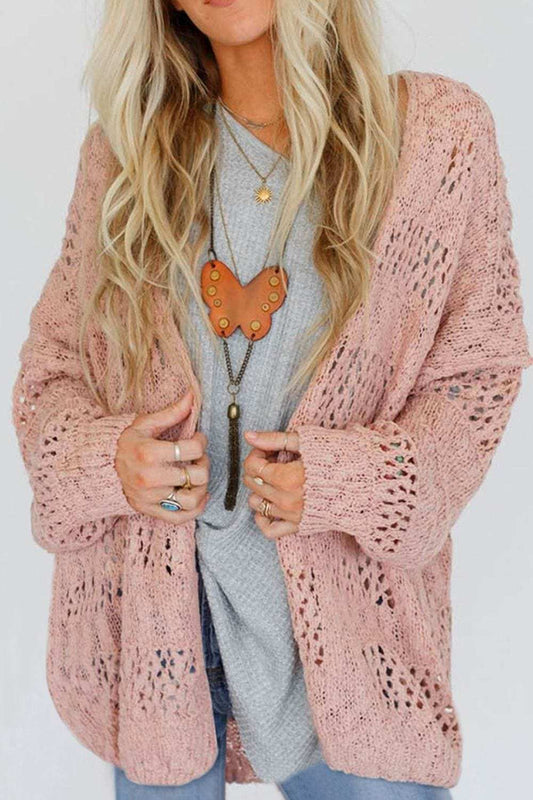 Openwork Open Front Long Sleeve Cardigan - Trendsi - Flyclothing LLC