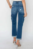 RISEN Full Size High Rise Cargo Ankle Roll Up Straight Jeans - Trendsi - Flyclothing LLC