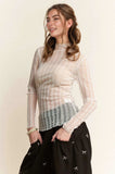 Davi & Dani Turtle Neck Lace Dotted Stretch Mesh Sheer Top - Trendsi - Flyclothing LLC