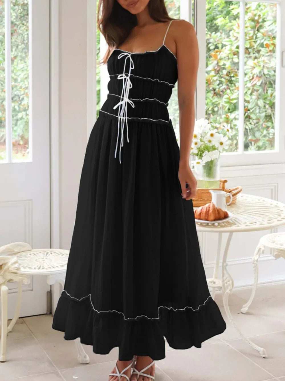 Devine Frill Ruffled Hem Midi Cami Dress - Trendsi - Flyclothing LLC