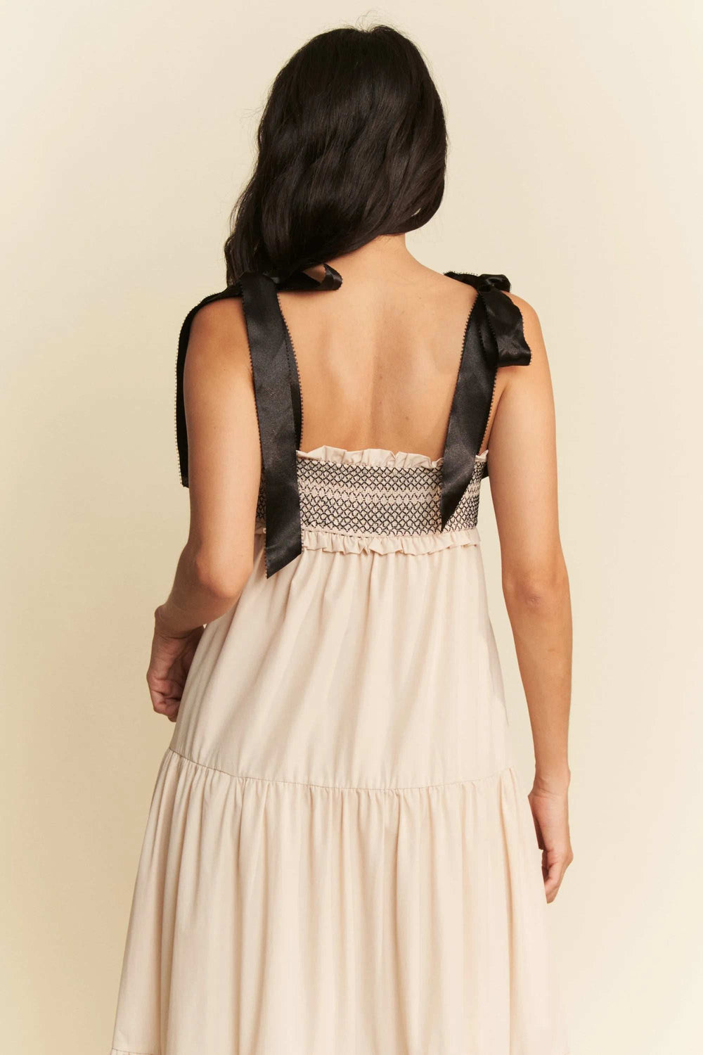 Davi & Dani Multi Contrast Smocked Bodice Straps Maxi Dress - Trendsi - Flyclothing LLC