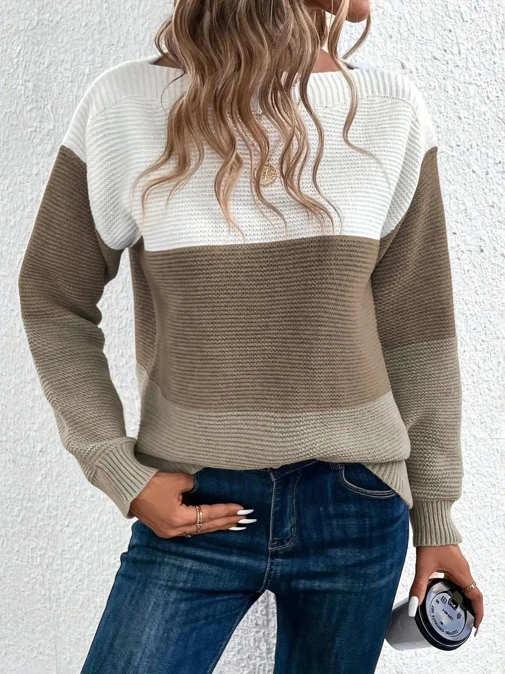 Color Block Boat Neck Sweater - Trendsi - Flyclothing LLC