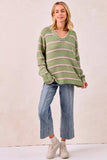 BiBi Striped Long Sleeve Sweater - Trendsi - Flyclothing LLC